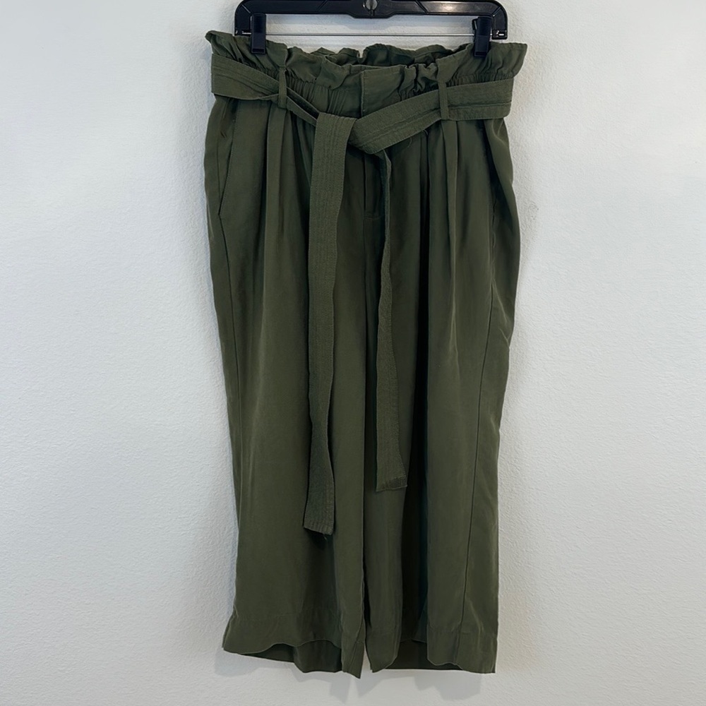 Lane Bryant Olive Green Belted Paper Bag Pant Ankle Cropped